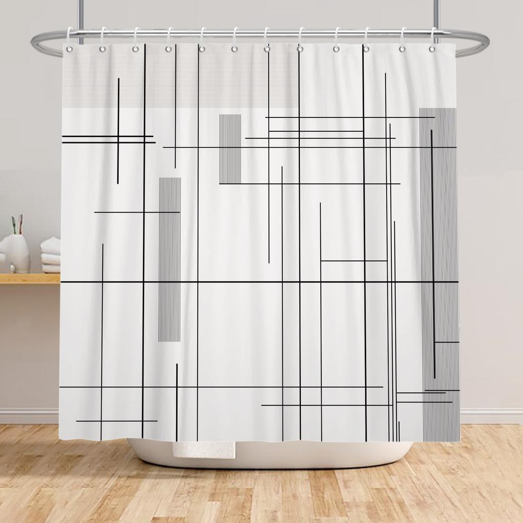 Modern Shower Curtain Wave Lines Modern Minimalist Geometric Unique Aesthetic Pattern Waterproof Polyester Bathroom Curtain
