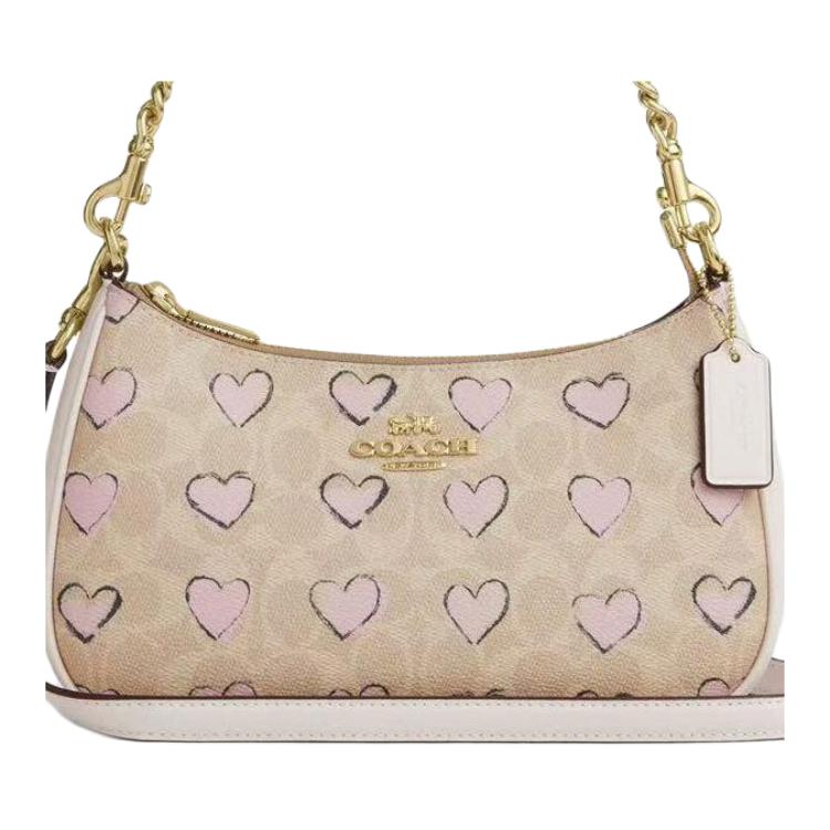 Coach Teri Signature 25 Logo Classico Stampa Cuore Pelle Sintetica Borsa a Mano Tracolla Media da Donna Bianco Sporco CBS73-IMSAS
