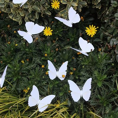 10pcs White 3D Butterfly Decorative Garden Stakes PVC Yard Lawn Outdoor Decor Wedding Party Embellishments Butterfly Decorations