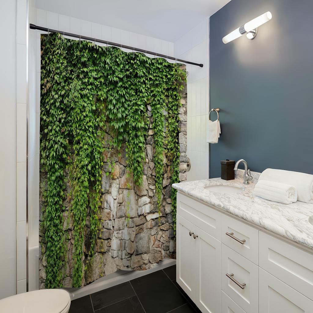 Stone Wall with Ivy Waterproof Shower Curtain for Bathroom Decor, Nature-Inspired Design, Vibrant Colors, Unique Style