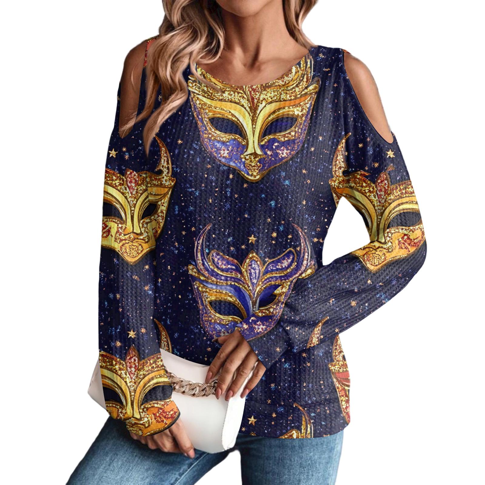 

Women s Winter Oversized T-Shirt Fashionable Off-the-Shoulder Round Neck Vintage Floral Print Pullover Long-Sleeved Top S