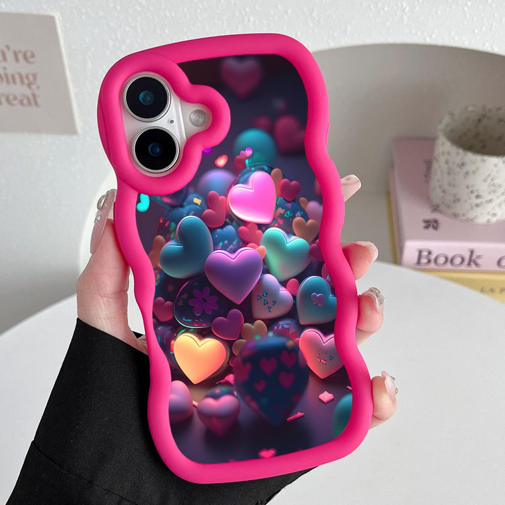 

Y2K Glowing Hearts Wavy Edge TPU Mobile Phone Case for iPhone 17 16 15 14 13 12 11 Air Pro Max Plus Colorful Cover iPhone Air