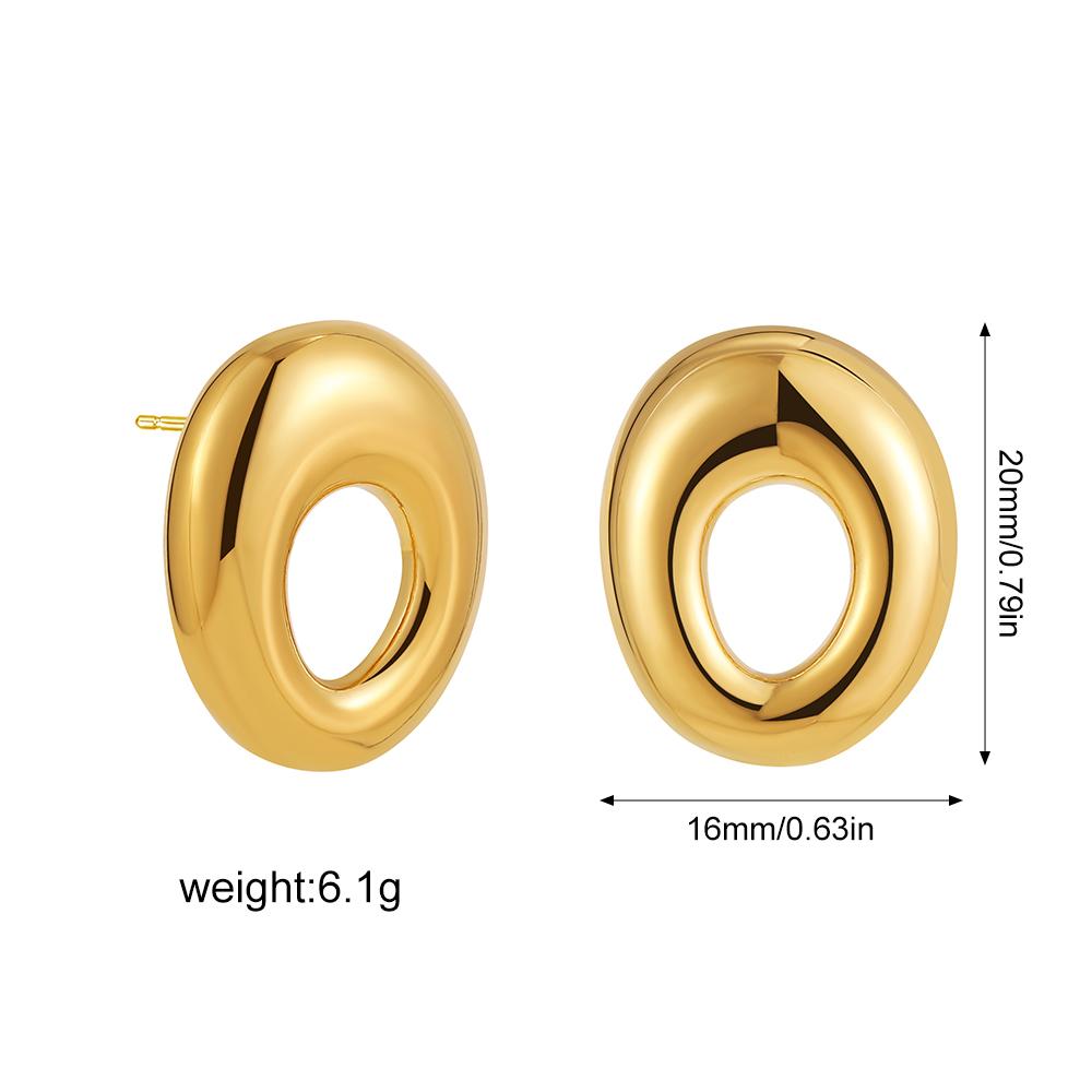 Creative Gold Plated Stainless Steel Round Geometric Earrings for Women Statement Geometric Studs Fashion Jewelry Waterproof