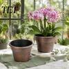 Lightweight Durable Plant Holders Retro Flower Pot with Saucer, Bronze Finish Drainage Holes, Decorative Pots for Balcony Breathable Thickened Plastic