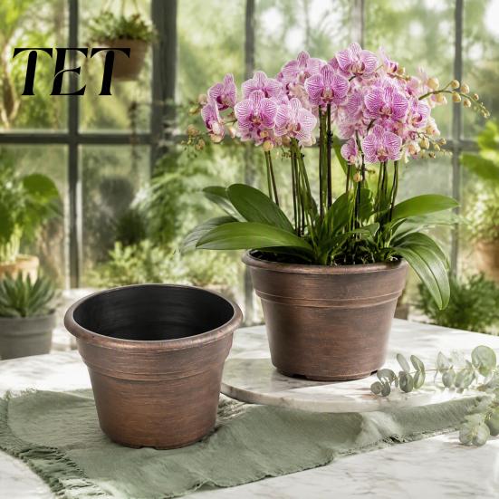 Lightweight Durable Plant Holders Retro Flower Pot with Saucer, Bronze Finish Drainage Holes, Decorative Pots for Balcony Breathable Thickened Plastic