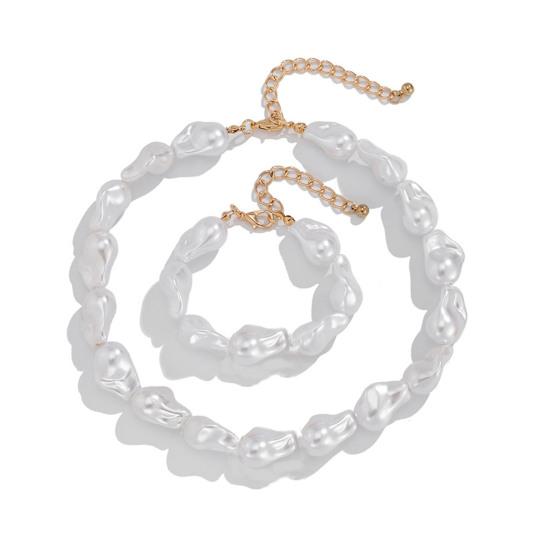 Women Faux Pearl Necklace Earring Bracelet Vintage French Wedding Party Bride Large Fake Baroque Pearl Statement Necklace Jewelry