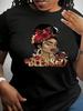 Casual Crew Neck T-Shirt  with African American Graphic Print for All Seasons Suitable for Daily Leisure And Versatile Simple