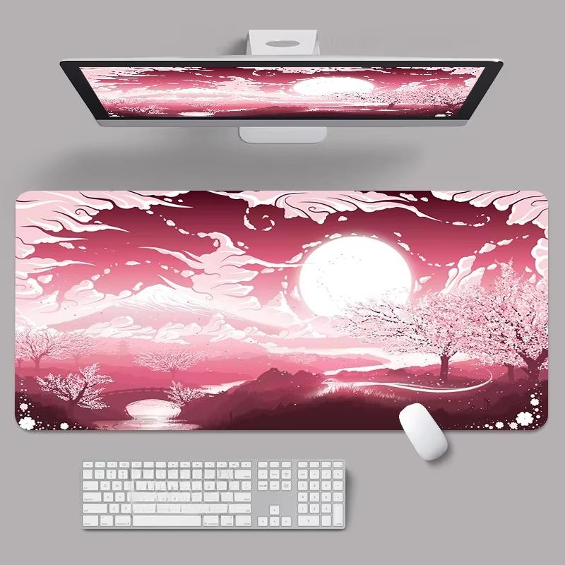 Chinese Ink Lotus Painting Desk Mat Waterproof Nonslip Office Mouse Pad