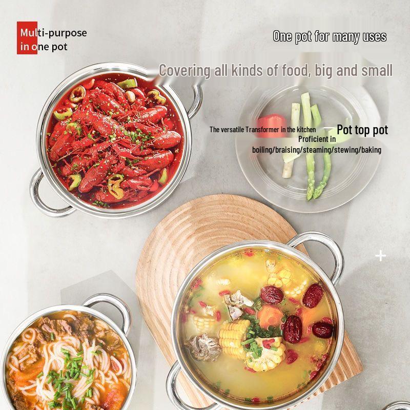 Stainless Steel Double-Ear Shabu-Shabu Pot for Induction & Alcohol Stove - Small Commercial Soup & Malatang Skewers Pot