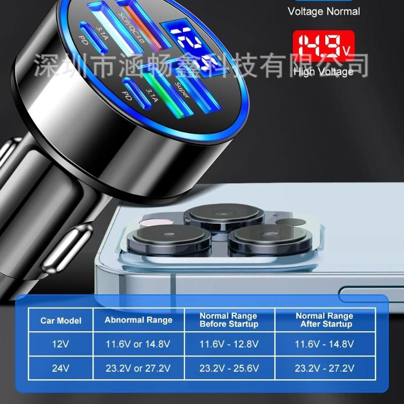 1Pc 100W 5-Port Super Fast Car Charger with 40W Plug Compatibility, Multi-USB Rapid Charging Adapter