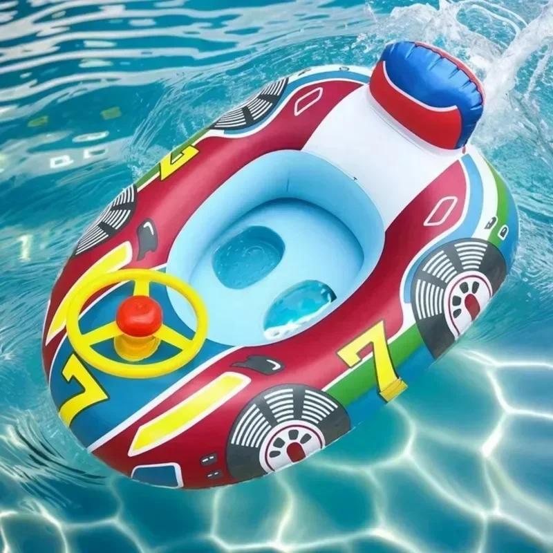 Summer Inflatable Toy Swimming Ring Racing Police Car Pattern Float Seat with Steering Wheel for Baby Pool Inflatable Water Toy