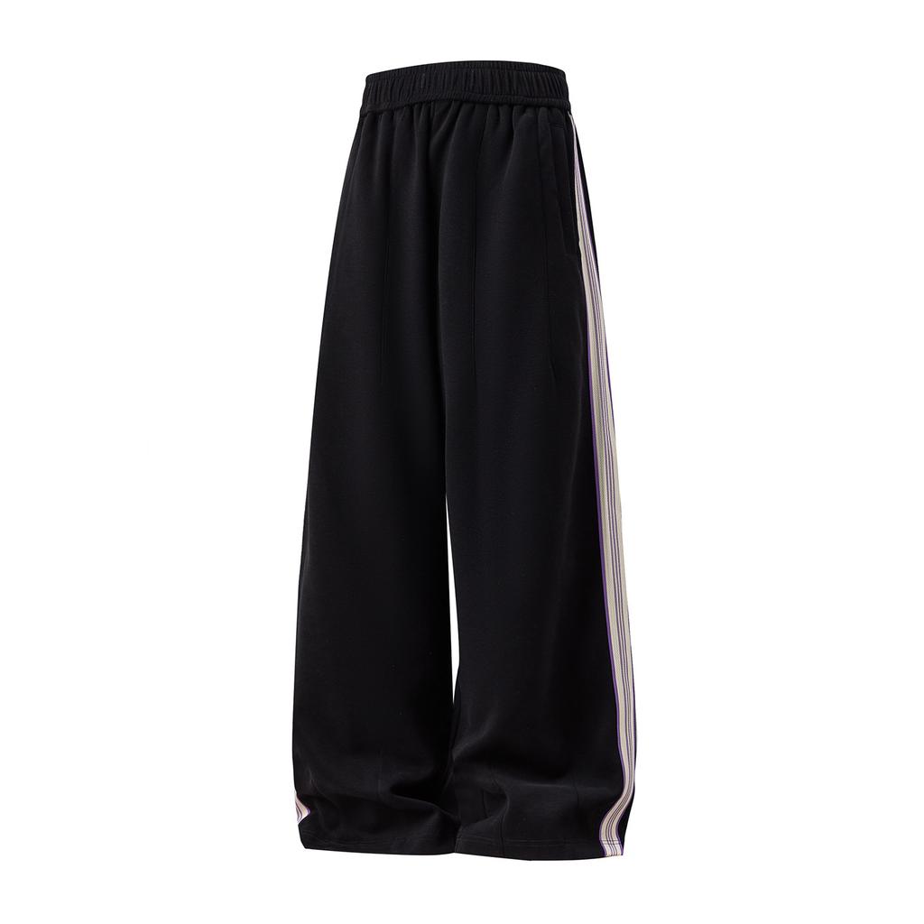 Splicing design contrasting vertical strip casual pants autumn drape loose sweatpants trendy brand retro texture trousers q
