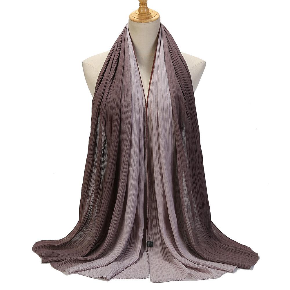 Color Matching Wrinkled Scarf Women'S Head Scarf Gradual Change Color Silk Scarf