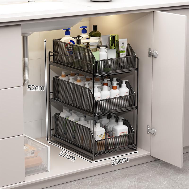 Under-Sink Multi-Tier Pull-Out Organizer Rack for Bathroom Vanity Cabinet