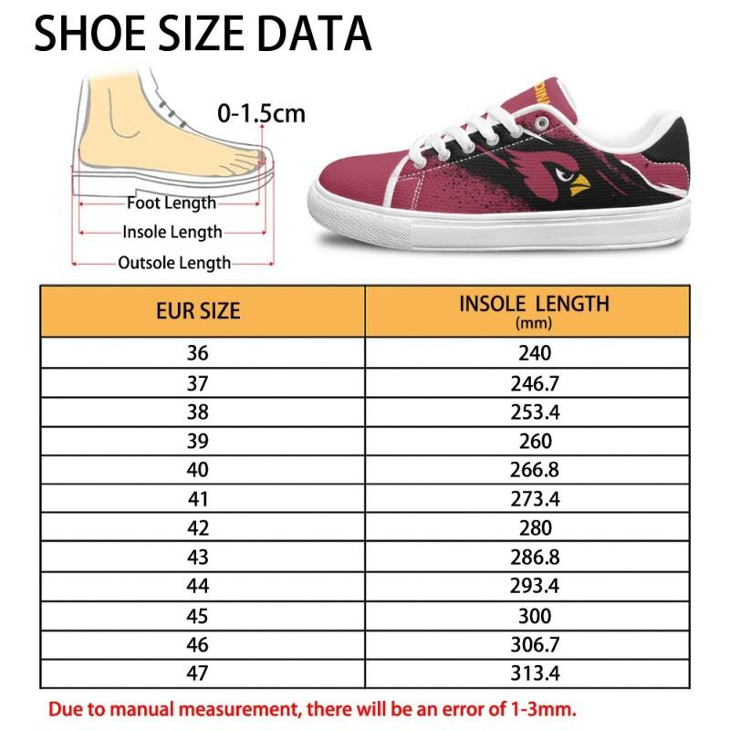 teenager Adult Low-top Sneakers Arizona Cardinals Print Casual Shoes Boys