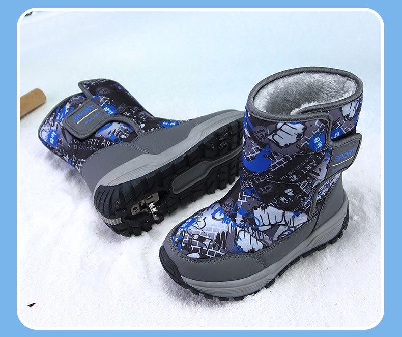 Chlapecké zimní 2025 vysoké sněhule s hustou plyšovou podšívkou - bavlněné outdoorové boty pro děti