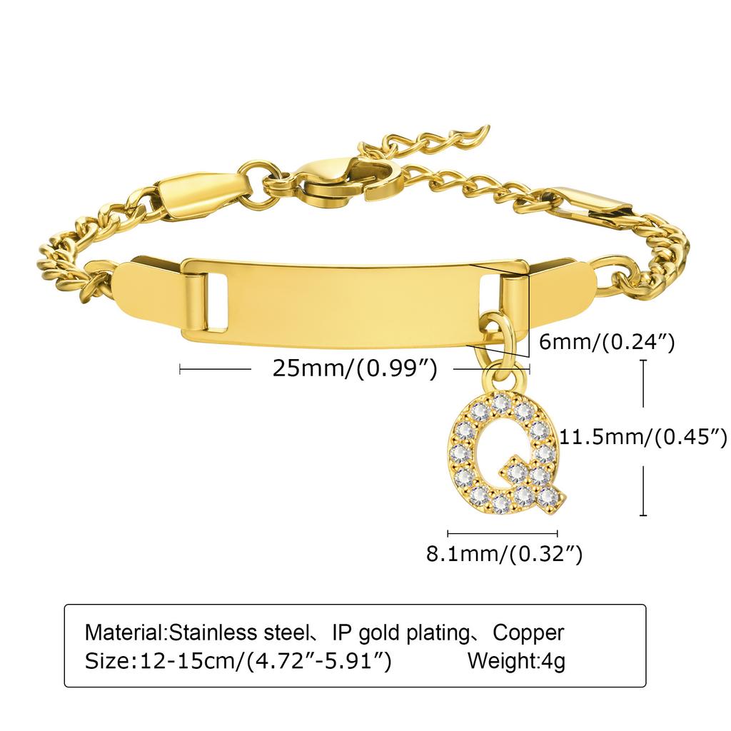 Personalized Initial Letter Stainless Steel Bracelet Custom Engraved Name Bar 18K Gold Plated Waterproof Jewelry for Kid Women
