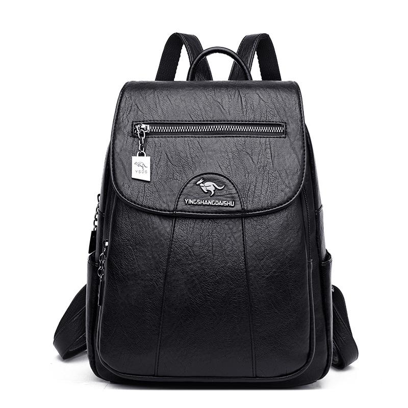 Women's 2023 Soft Lambskin Backpack – Versatile Double Shoulder Bag with Large Capacity, Stylish for College Students and Casual Use.