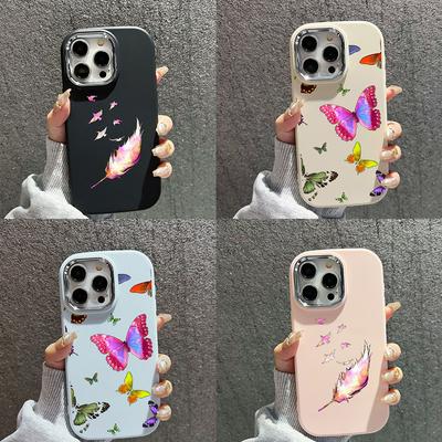 N76 Butterfly Soft Back Cover for Samsung S23 Plus S24 Ultra A54 A14 iPhone 16 14 13 Pro Max Xiaomi Redmi Note 13 Plating Frame Camera Protector Case