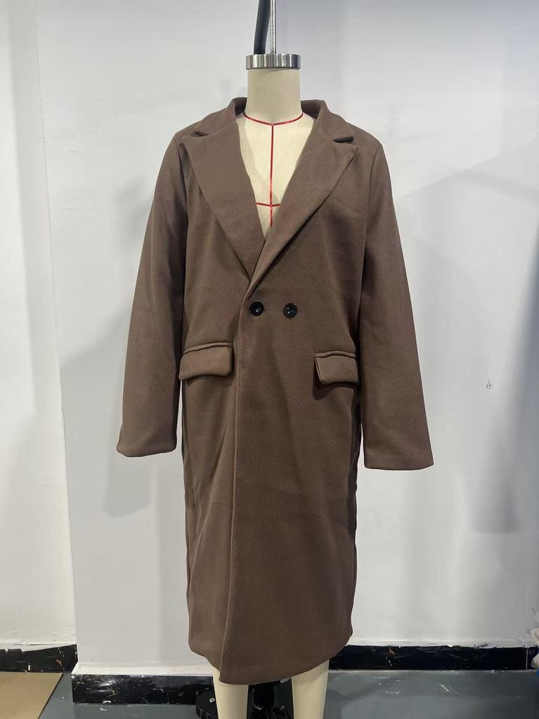 2024 Autumn/Winter Turn-Down Collar Extra Long Cardigan Coat for Women