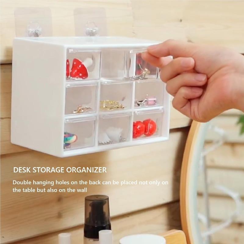 Small Organizer with Drawers Plastic Desktop Storage Box with 9 Drawers Desk Craft Organizer for Office Home Room Jewelry