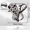 Black Metal Elephant Flower Wall Art Decor, Iron Garden Sculpture for Home Patio Fence