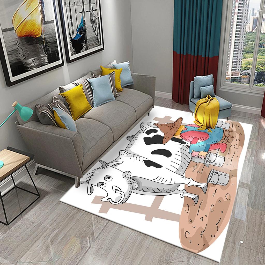 Milchkuhmuster Teppich Kawaii Bauernhoftier Teppich Ochse Fußmatte Rechteck Bereichsteppiche für Erwachsene Yogamatte Wohnzimmerdeko Fußmatte
