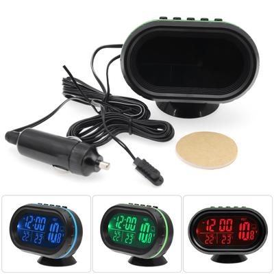 Digital 4 IN 1 Voltmeter+Water Temperature Gauge+Clock Auto Thermometer Electronic Clock Car Night Light Clock Red Blue Green