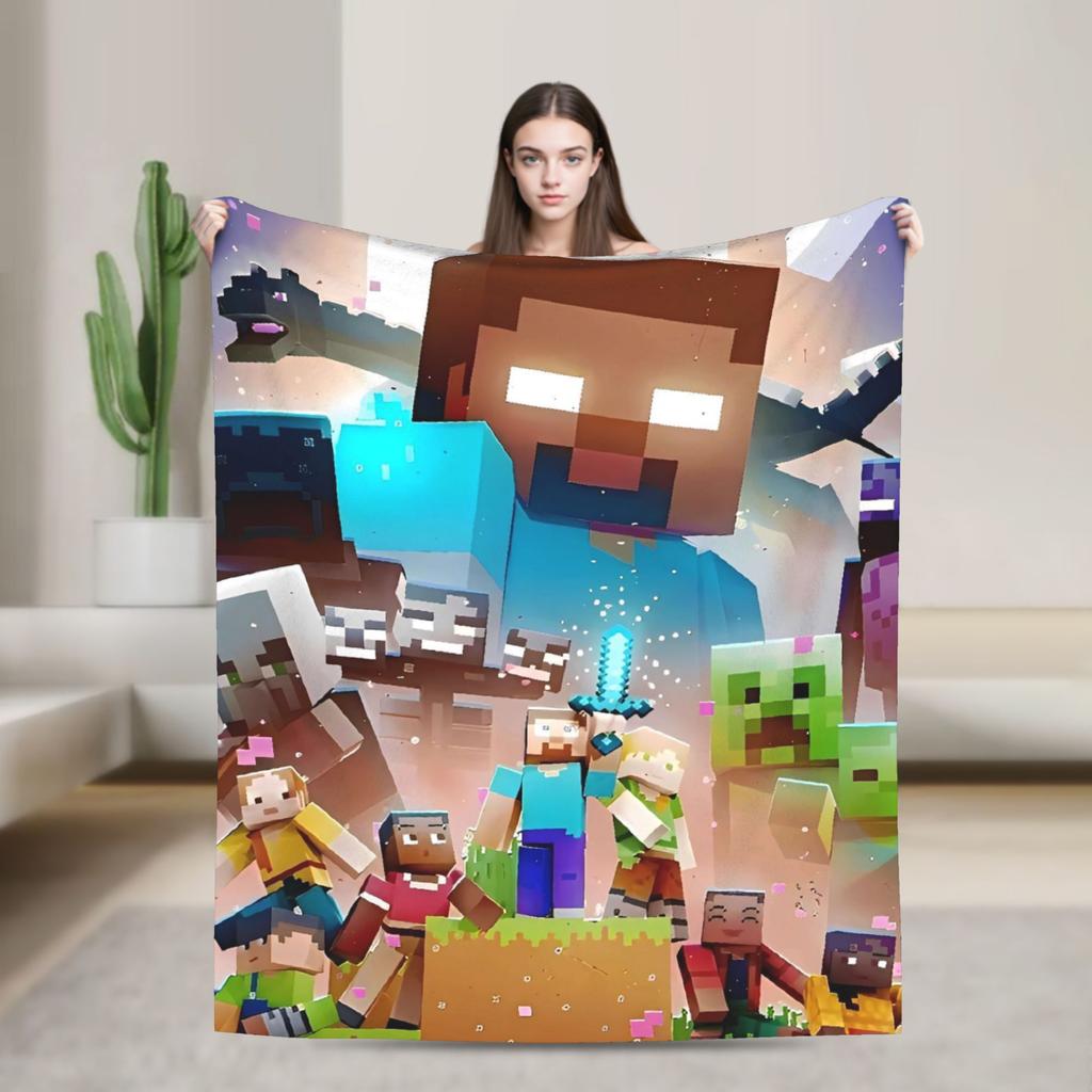 Super Soft Plush Bedding Throws Cartoon Mines Pixels Game  Blankets  For Couch Bed Camping Flannel Bedspread Bed Cover