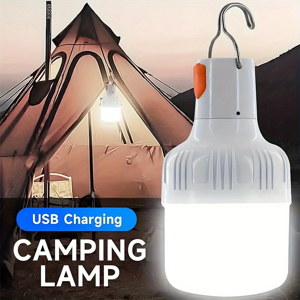 Portable LED travel light bulb with hook, USB rechargeable emergency work light, handheld floodlight lantern