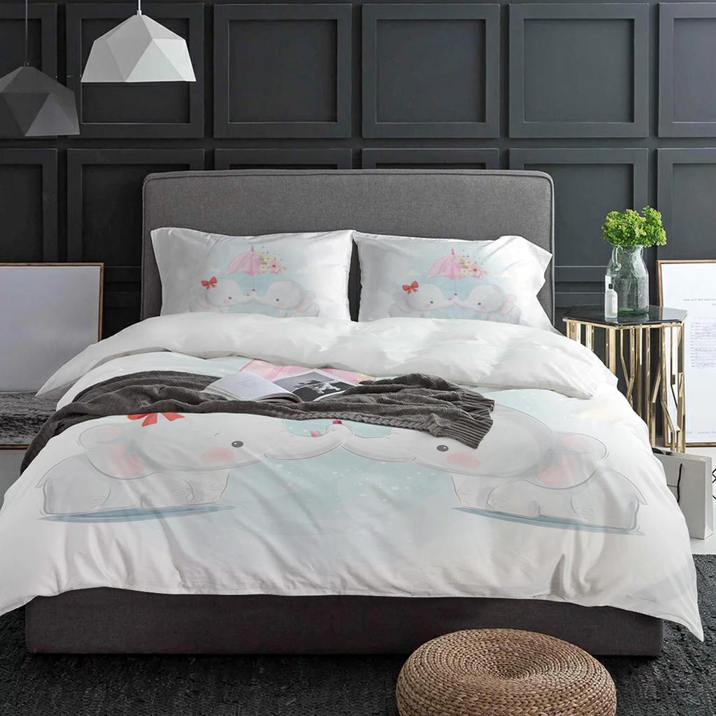 Elephant Umbrella Cartoon Flower Duvet Cover With Pillow Case Custom 3pcs Bedding Set Quilt Cover Double Bed Home Textile