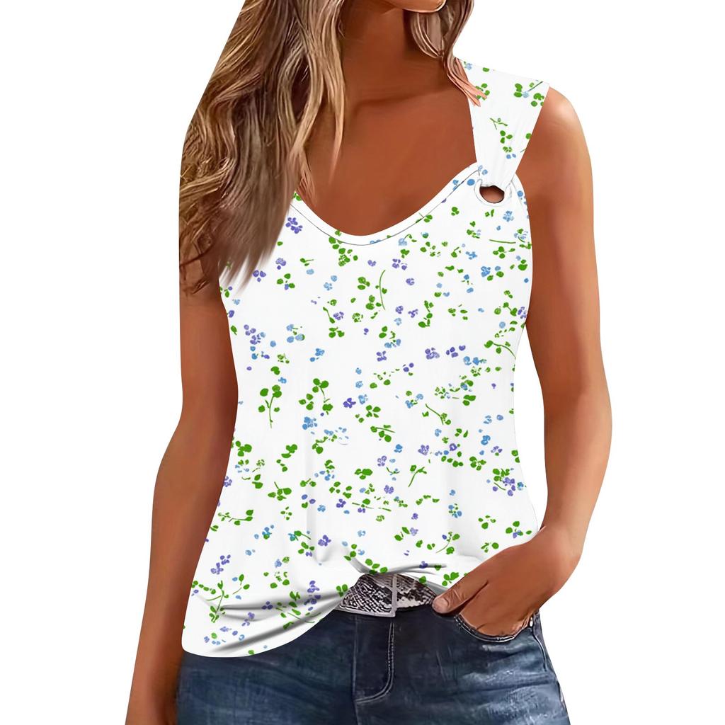 Womens Tank Top V Neck Basic Printed Casual Flowy Sleeveless Deep Side Cut Tops For Women