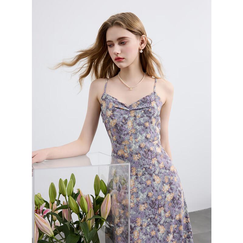 

Threecolor Song Yi French Retro Floral Sling Maxi Dress S (155/80A)