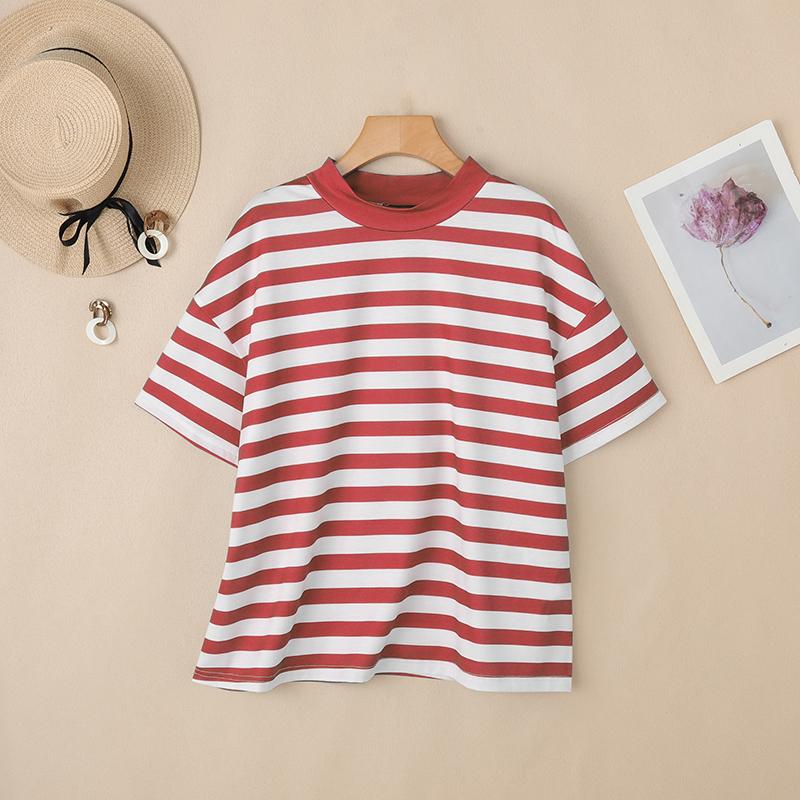 

ZANZEA Женская повседневная футболка в полоску с воротником-стойкой, свободного кроя, с рукавом до локтя 2XL красный