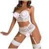 Sexy Lingerie Solid Color Sexy Lace Pattern Transparent Ribbon Rope Lingerie Three-Point Sexy Suit