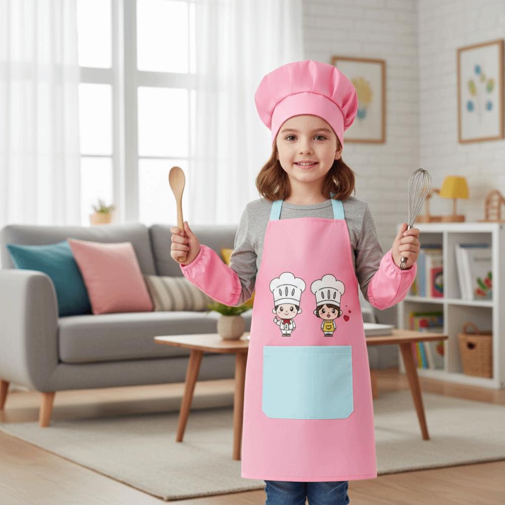 3pcs/set Washable Kids Painting Apron Cartoon Waterproof Apron Children's Apron Chef Costume