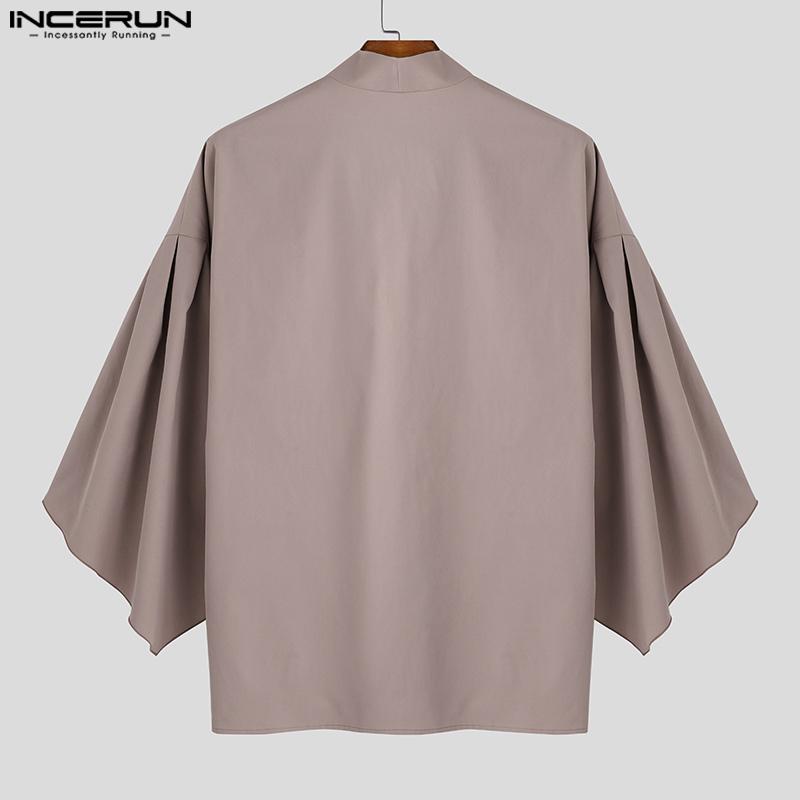 INCERUN Cardigans Casuais Soltos Masculinos com Decote V, Manga Flare Irregular e Decote V com Um Botão