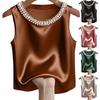 Damenweste Rundhalsausschnitt Imitierte Perlen Verziert Ärmellos Oberteile Glattes Satin Weiche Oberteile Lockerer Schnitt Freizeitoberteile Party Urlaub Tägliche Kleidung