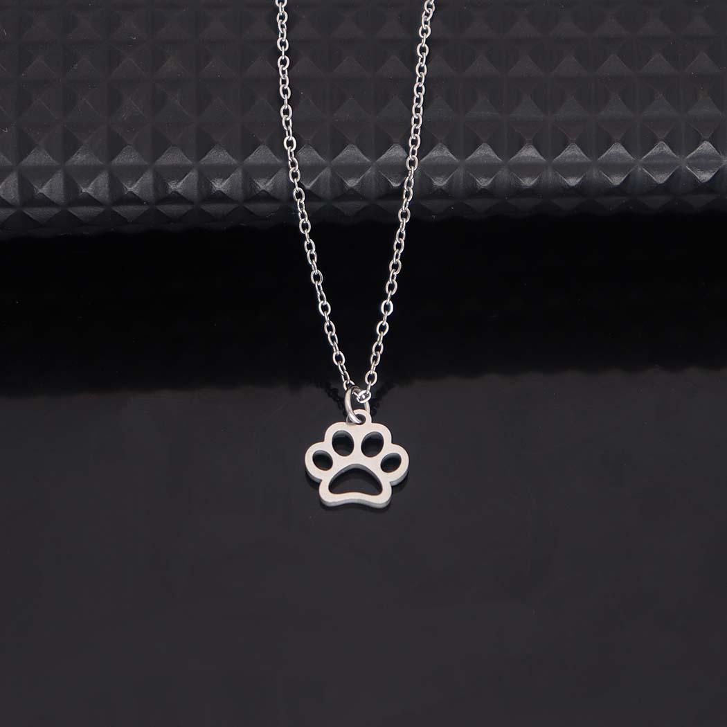

Stainless Steel Pet Paw Print Necklace for Women - Dog & Cat Pendant on Clavicle Chain серебряный