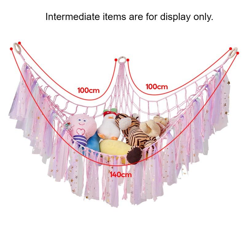 Macrame Triangle Wall Hanging Net Bag Cotton Rope Organizer Ribbon Storage Hammock Plush Hanging Shelf Home Decoration