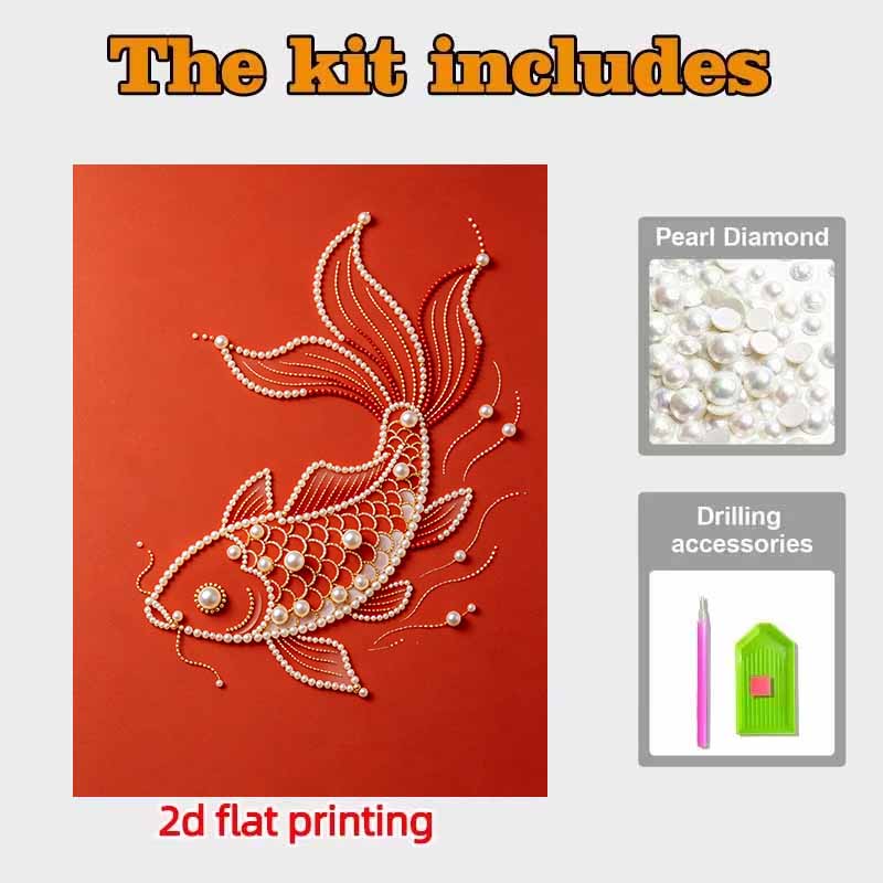 Pearl Art Painting Home Wall Decor Lucky Koi Fish Pearl Gemstone Painting Picture Crafts Adult/Beginner Gift Creative Home Decor Unframed Wall Art