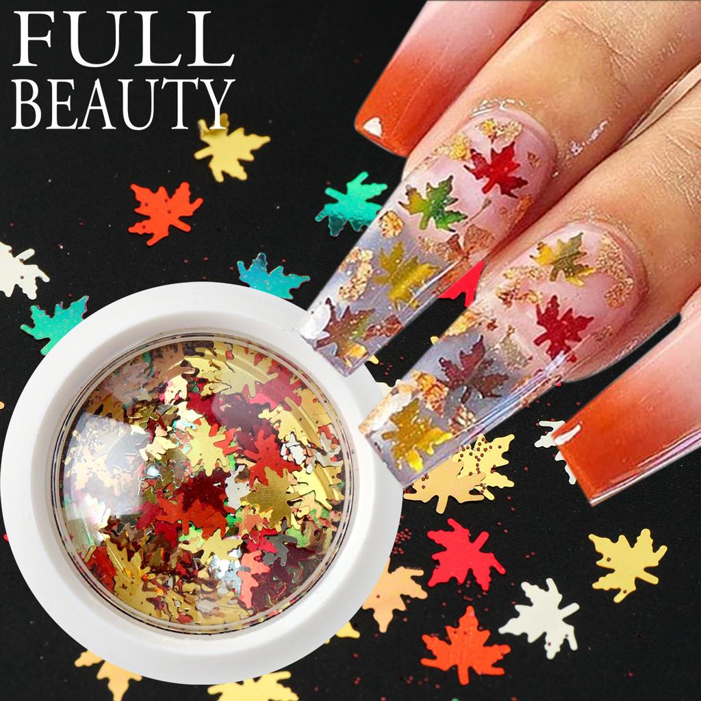 Nail Art Glitter Sequins Thanksgiving Price Autumn Maple Leaf Sequins Multi-color Mixed Nail Art Glitter Powder