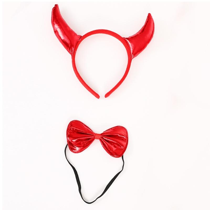 Halloween Devil Costume Kits Including Horn Headband Bowtie Tail Demons Dress Up Outfit Halloween Cosplays Party Props