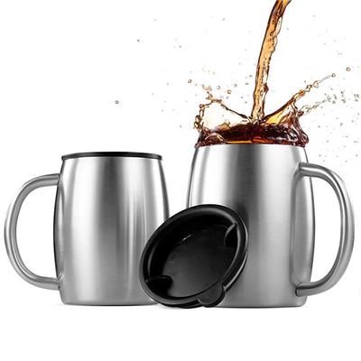 420 ml isolierter Kaffeebecher aus Edelstahl mit Deckel und Griff, BPA-freier, auslaufsicherer Deckel, doppelwandige Camping-Reisekaffeebecher