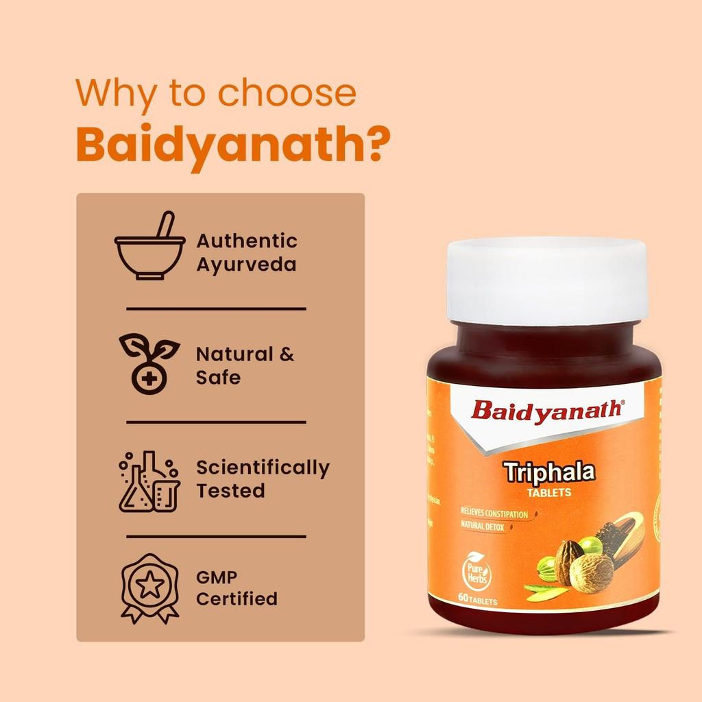 Baidyanath Triphala Tablets Pack Of 2 (60 Tablets Each) | Supports Healthy Digestion | Promotes Bowel Wellness And Natural Detox For Daily Cleansing