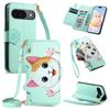 Cute Cat Crossbody Long Lanyard Flip Wallet Leather Case for Google Pixel 11 Pro XL 10Pro 9a 8a 7a 6a Shockproof Stand Cover