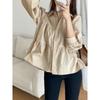 Casual Puff Sleeve Pleated White Shirts for Women Fashion Patchwork Simple Single Breasted Loose Blouses Tops Women Solid Lapel Vintage Blouse 26288