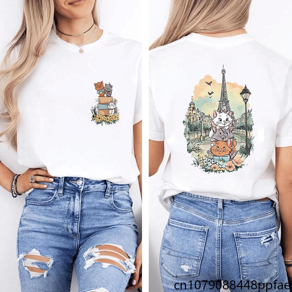 

Cute Berlioz Marie Toulouse Cat Printed T-Shirt Women s Fashion Outdoor Round Neck Short Sleeve Shirt Cat Pattern T-Shirt Top M