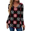 Women's Fashion Casual Christmas Tree Print V-Neck Decorative Button Long Sleeve T-Shirt Top