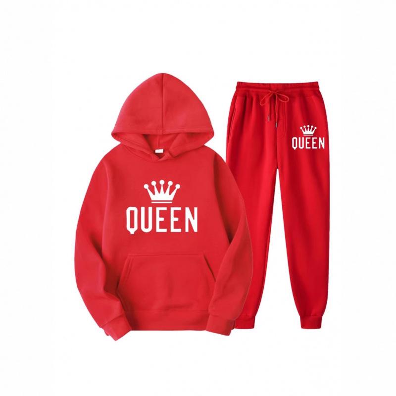 2025 Erkek Büyük Beden Polar Kapüşonlu Sweatshirt Seti - QUEEN Baskılı Moda Sonbahar/Kış İçin